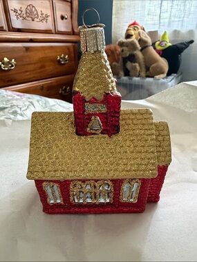 OWC Holiday Glitter Church Ornament - Gold & Red